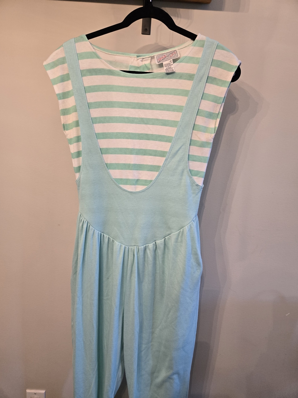 Vintage Mint Green Striped 80s Jumpsuit